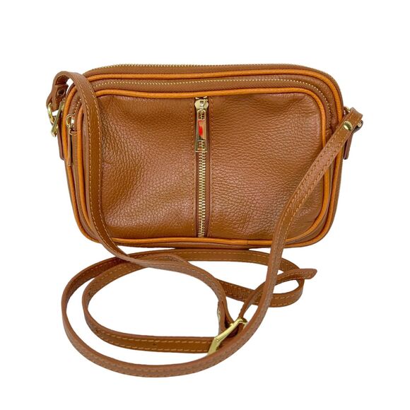 Stella Biana Italy Triple Entry Brown Leather Zip Crossbody Shoulder Bag Purse - Picture 1 of 9